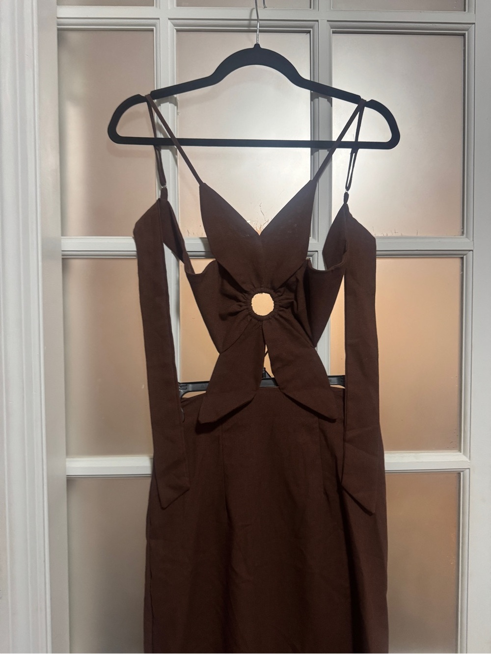 New Dark Brown Petal Backless Strap Dress - Picture 7 of 7